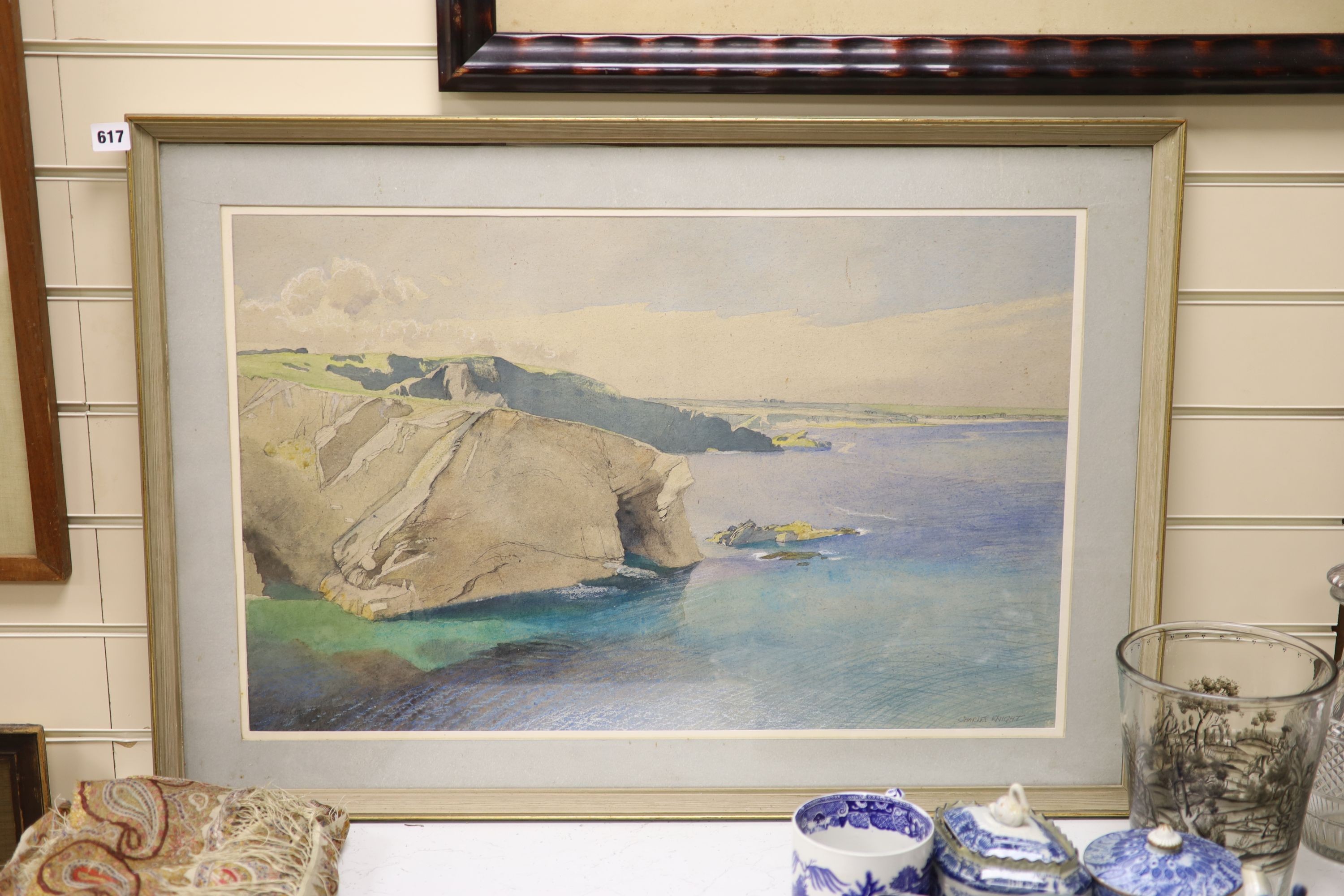 Charles Knight R.W.S; R.O.I (1901-1995), watercolour, Cliffs of Cornwall, near Trevone, signed, 44 x 70cm.